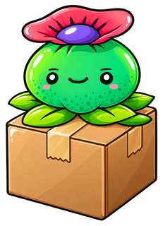 Mascota de Avalon Magic Plants con un paquete